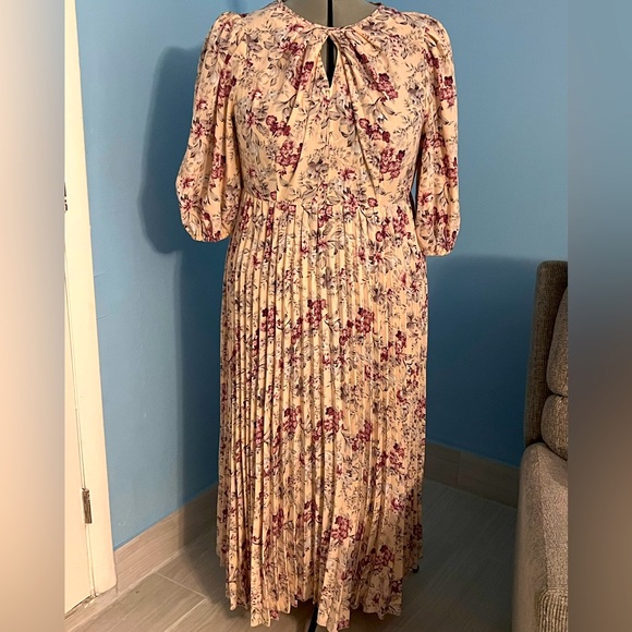 Floral Pleated Maxi Dress * Back Zipper Elastic Sleeves Keyhole * SHEIN Curve 3X - Picture 1 of 12